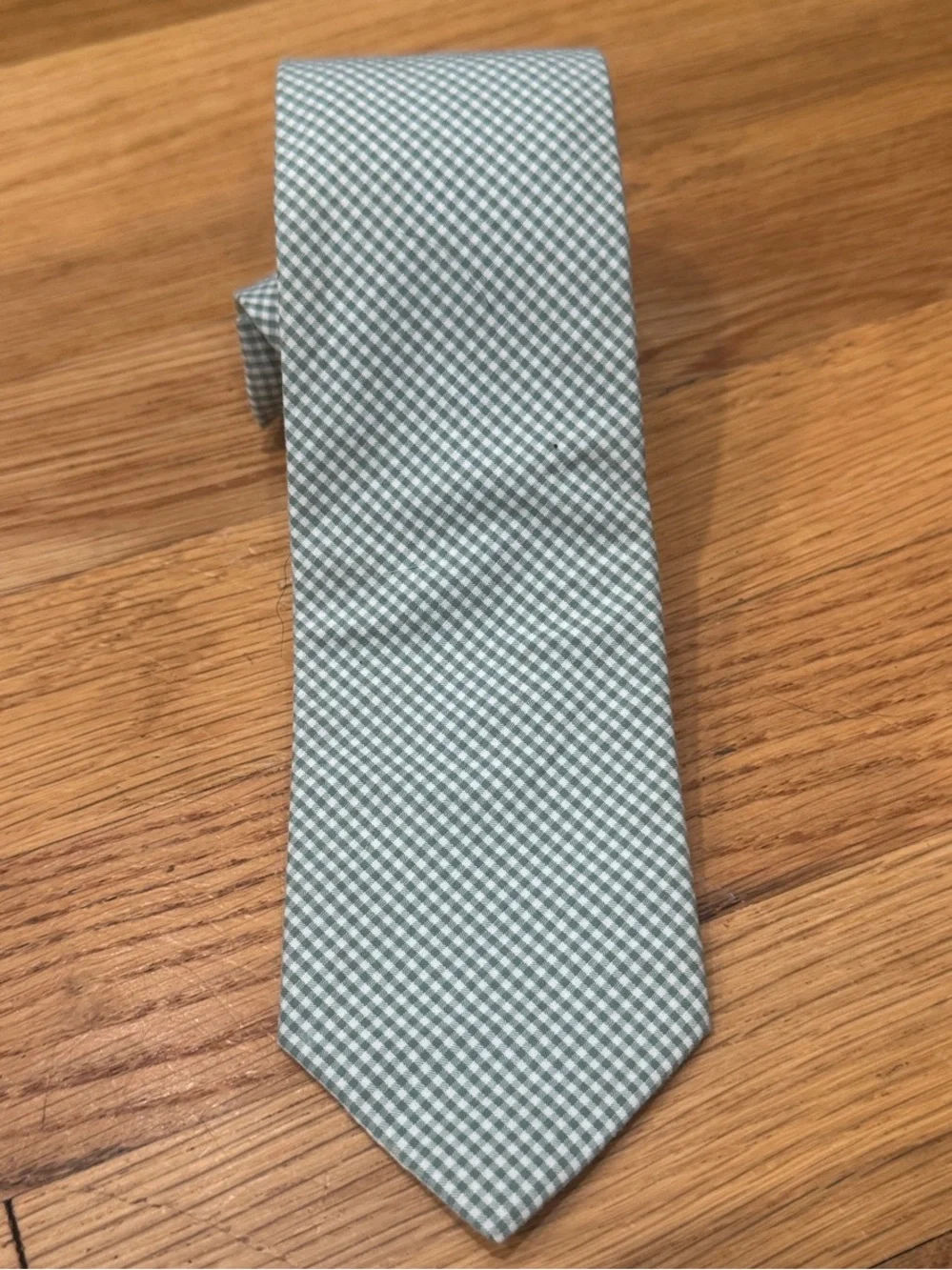 J. Crew Classic Green & White Gingham Check 100% Cotton Necktie Preppy